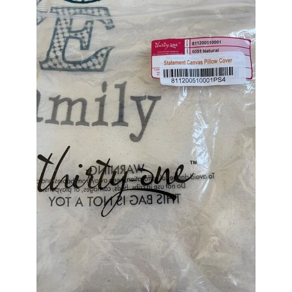 Thirty One NEW Love My Family Canvas Pillow Cover NO pillow included Cream Color